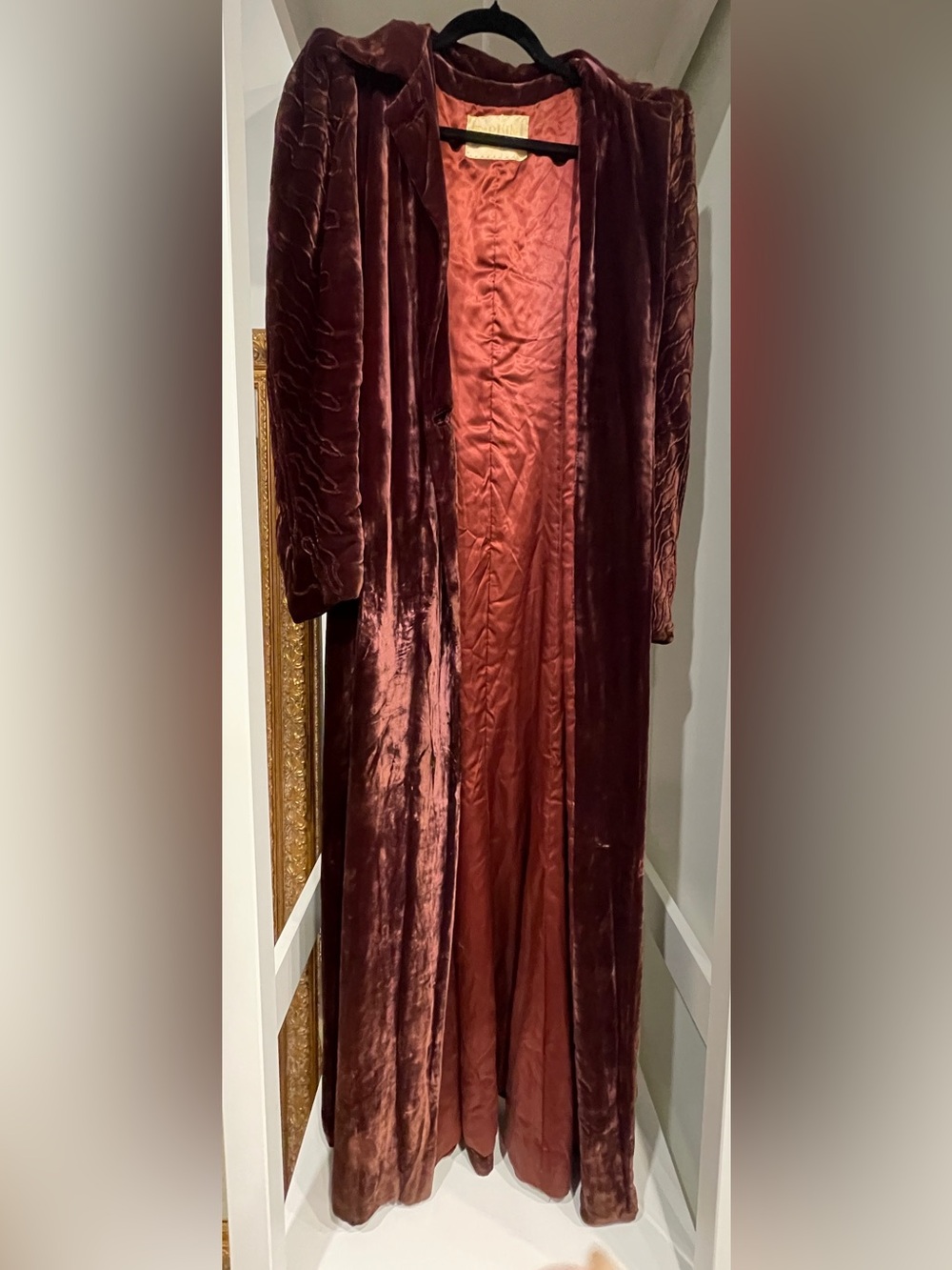 Vintage Full Length Silk Velvet Puff Sleeve Coat